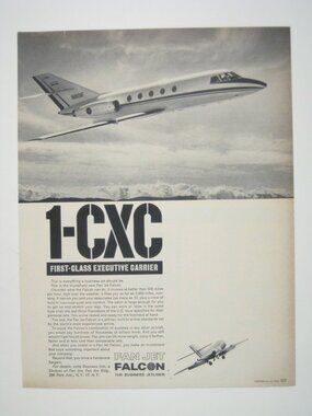1-CXC First Class Executive Carrier 1966 Print Ad Airplane Falcon Fan Jet TEAR